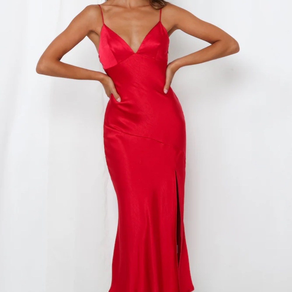 Hello Molly Elegant Red Satin Slip Dress